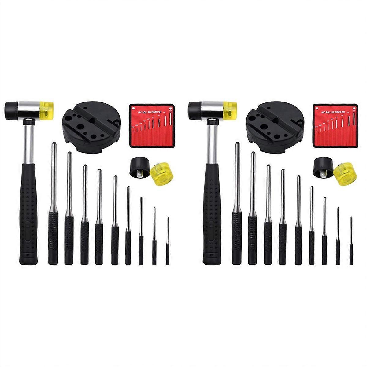 2 set Roll Pin Punch Set with Storage Pouch,Smithing Punch Removing Repair Tools,with Bench Block Pi