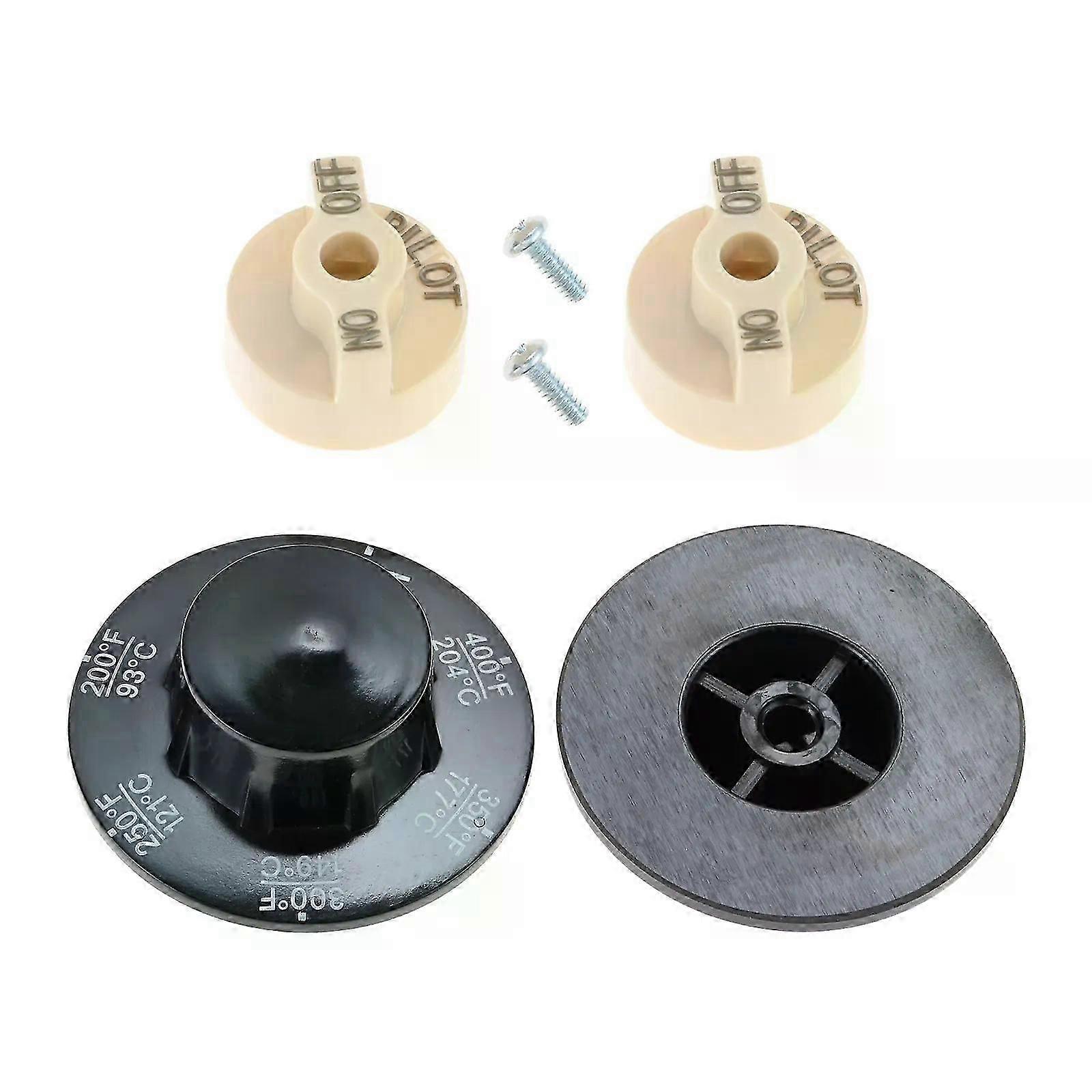 2 sets Control Valve Beige Pilot Dial Knob and 200-400F Thermostat Knob for Fryers Range Braising