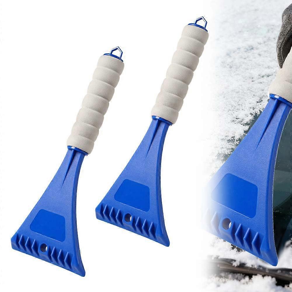 2Pcs Mini Car Ice Scraper and Snow Shovel for Windshield with Ergonomic Foam Grip, Blue
