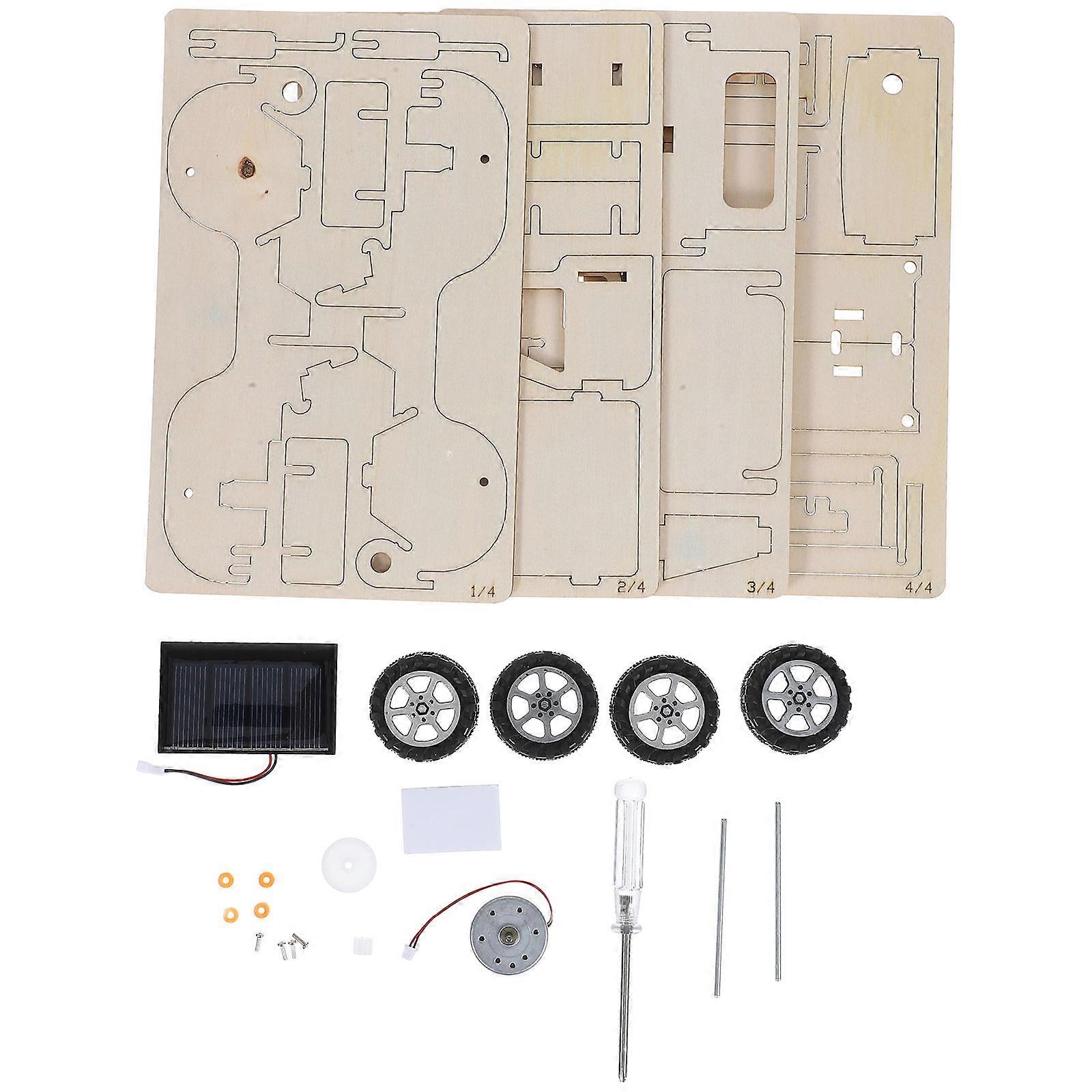 Solar Powered Car Science Kit for Party Beige Pine Wood Educational Toy 1 Set Small Size