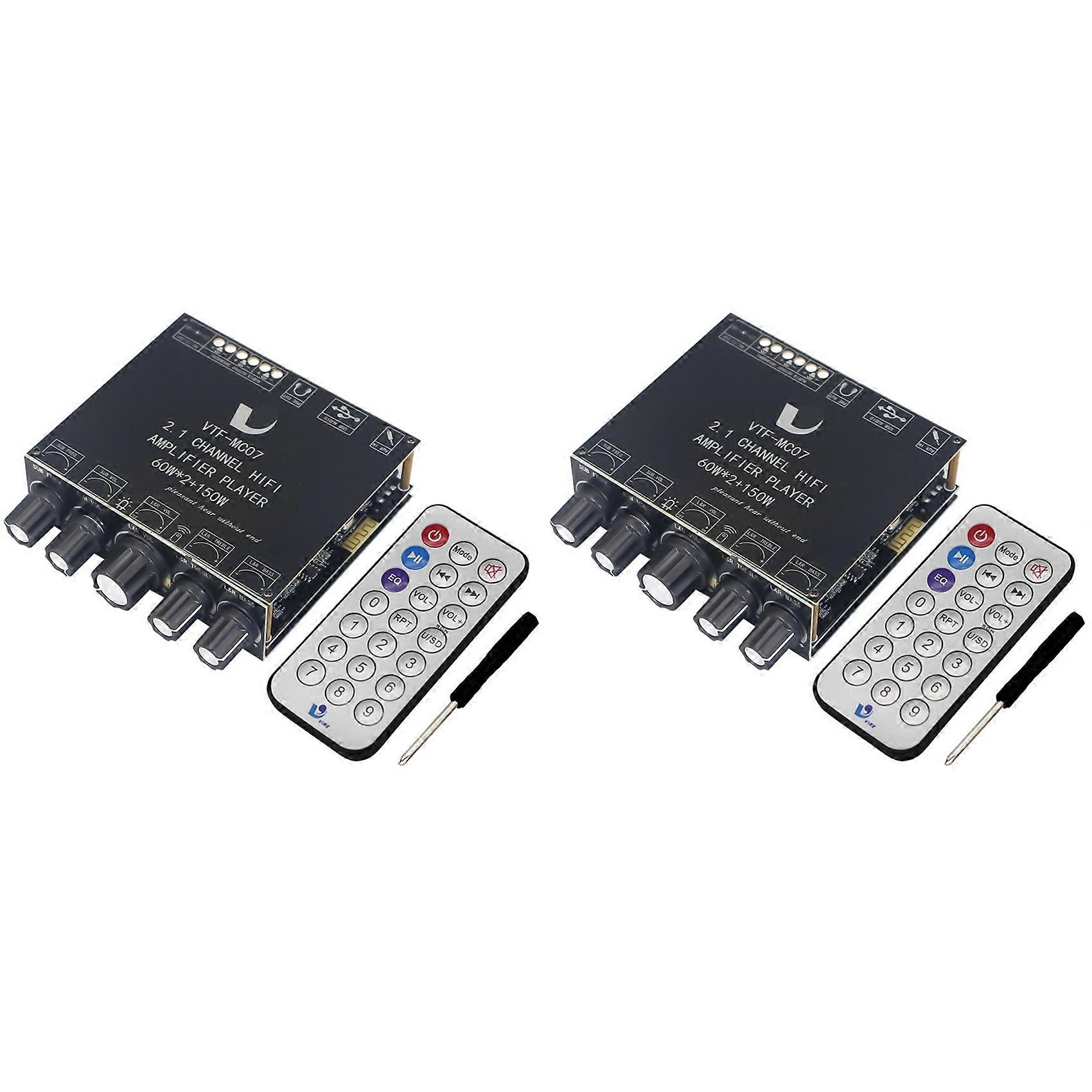 2pcs 2x60W+150W Subwoofer Bluetooth 5.3 Power Amplifier Board USB Sound Card 2.1 Channel Equalizer Class D Amp Module B