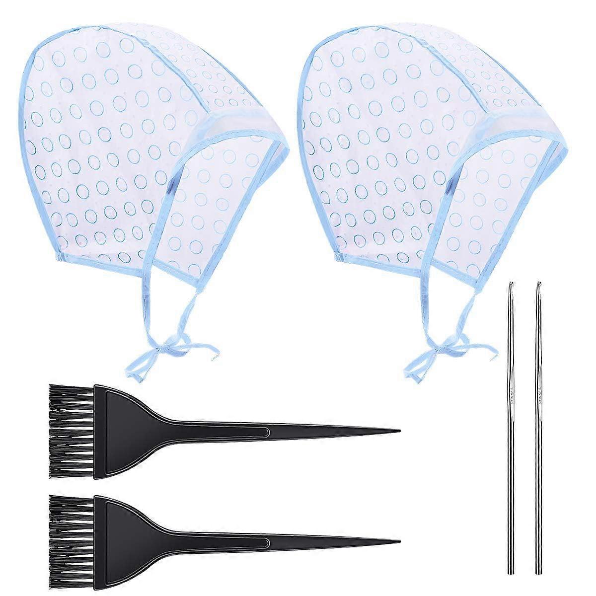 Professional Hair Highlighting Cap Set with Hooks and Brush, Blue and Black, for Salon and Home