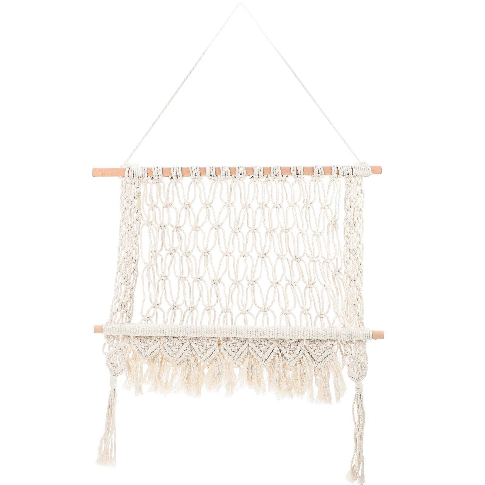 Creative Wall Rack Woven Tapestry Tassel Storage Rack for 3Sets Books