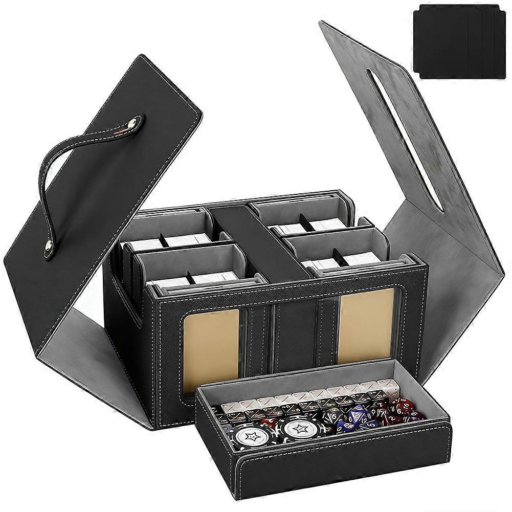 Trading Card Storage Box with Window Magnetic Deck Box with Handle, Removable Deck Case for Sports Cards Black+Gray