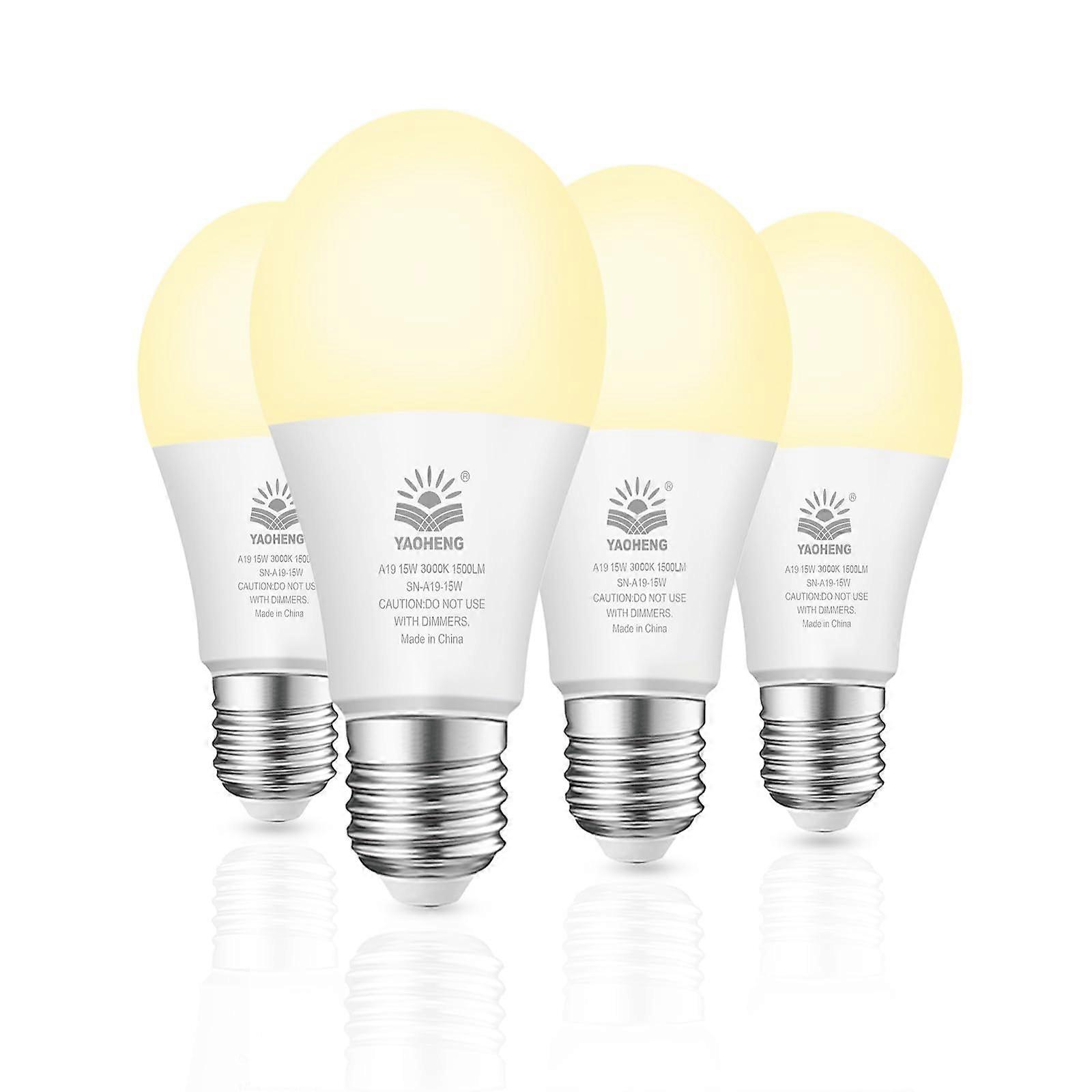 A19 LED Light Bulbs 100W Equivalent 3000K Warm White E26 Base 1500 Lumens NonDimmable 4 Pack