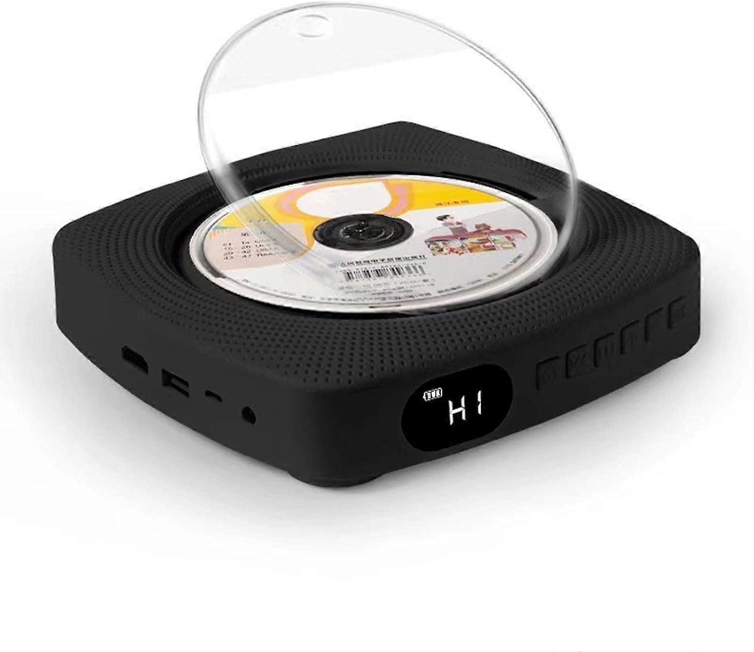 CD Player Bluetooth, WallMountable CD Player, Builtin HiFi Speakers, LCD Display, MP3/WMA, Headphone Aux Jack, Black