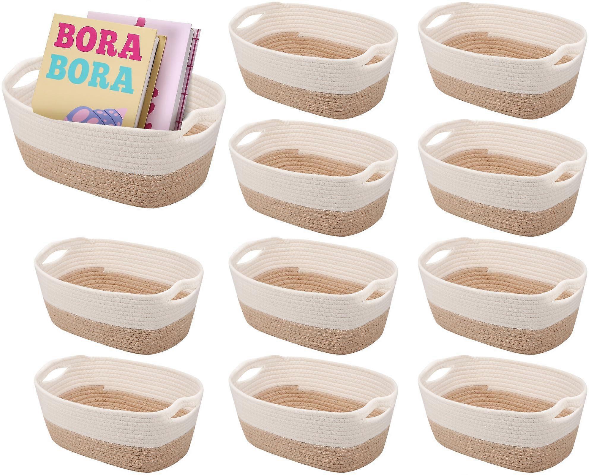 12 Pack Large Woven Cotton Rope Storage Baskets with Handles Boho Style for Home Organization