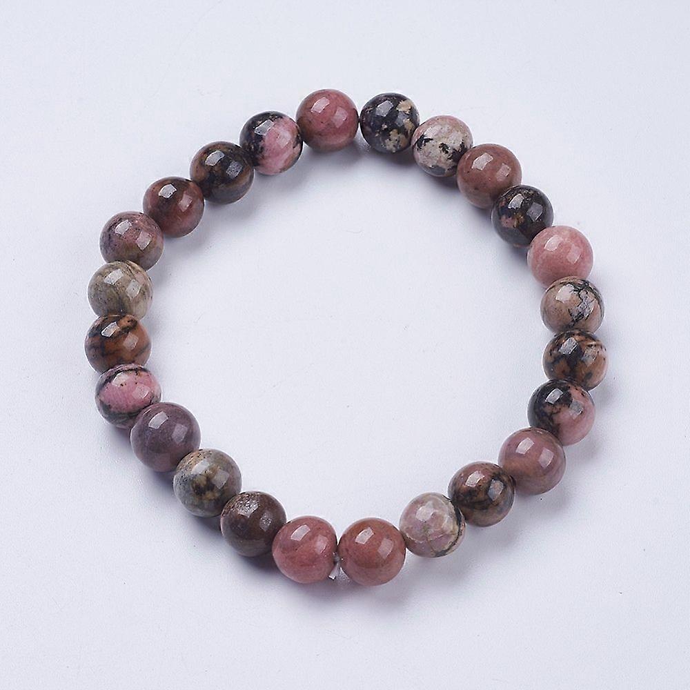 Natural Rhodonite Beaded Stretch Bracelets Round 2 inch(52mm)