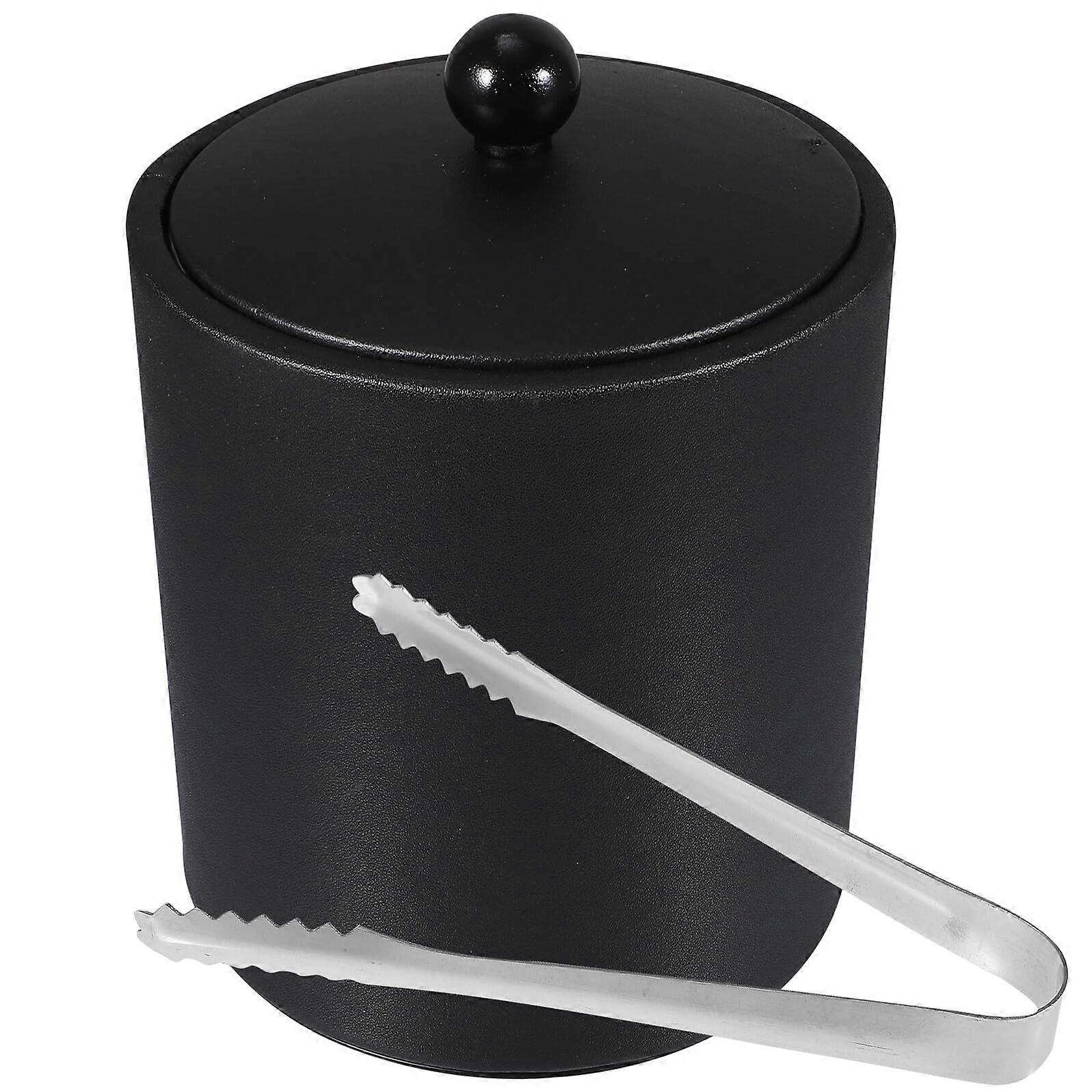 Insulated Black Stainless Steel Ice Bucket with Lid and Tongs for Wine Beer Parties Long Ice Retention