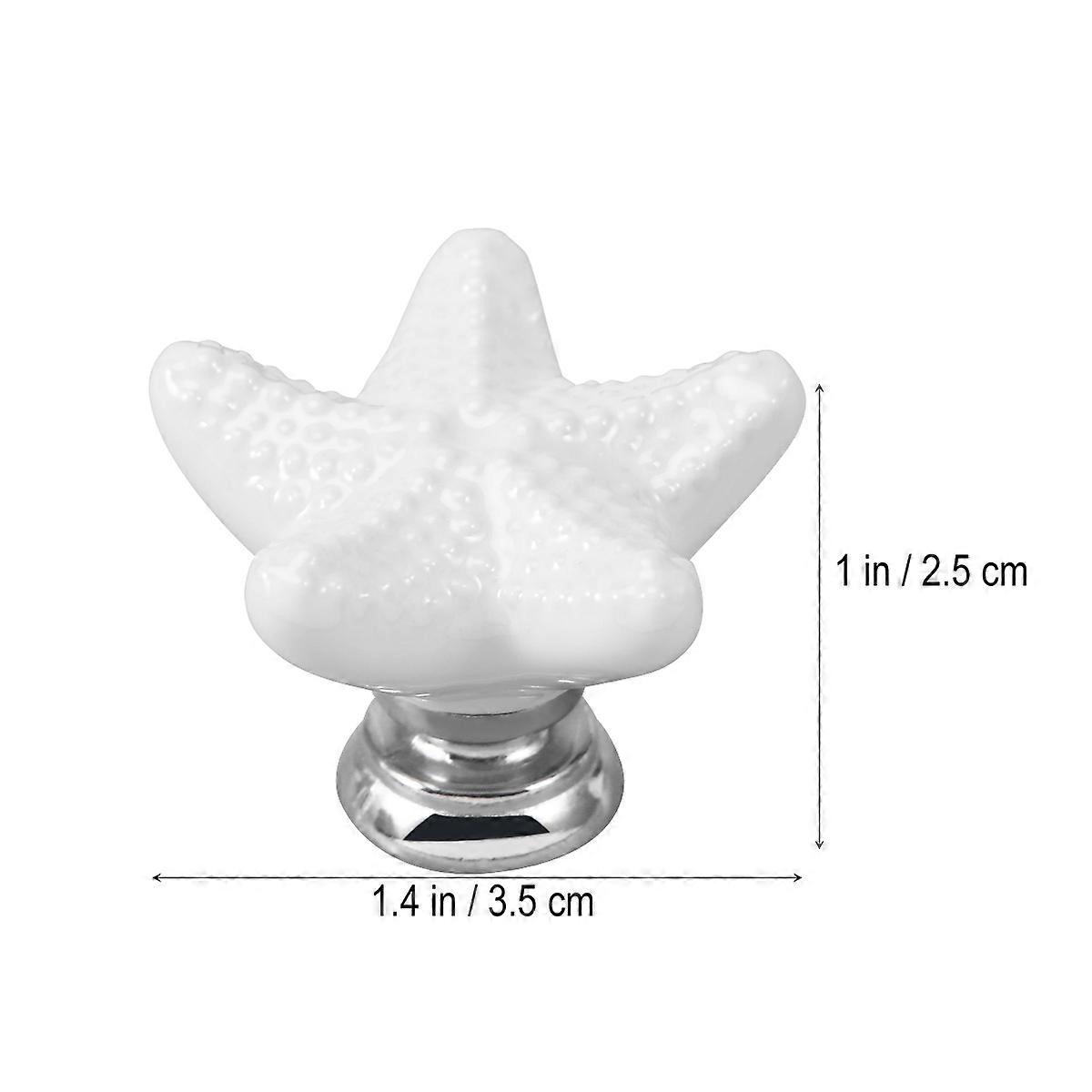 4 Pcs Ceramic Drawer Handles Knobs With Screw For Kitchen Use Sea Star Design White Color