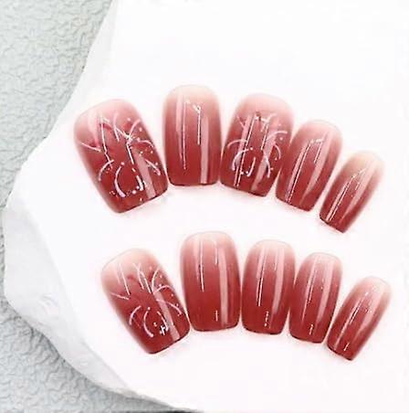 Burgundy Marble Press on Nails Square Shape Set with Glue Reusable False Nail Tips Multiple Sizes