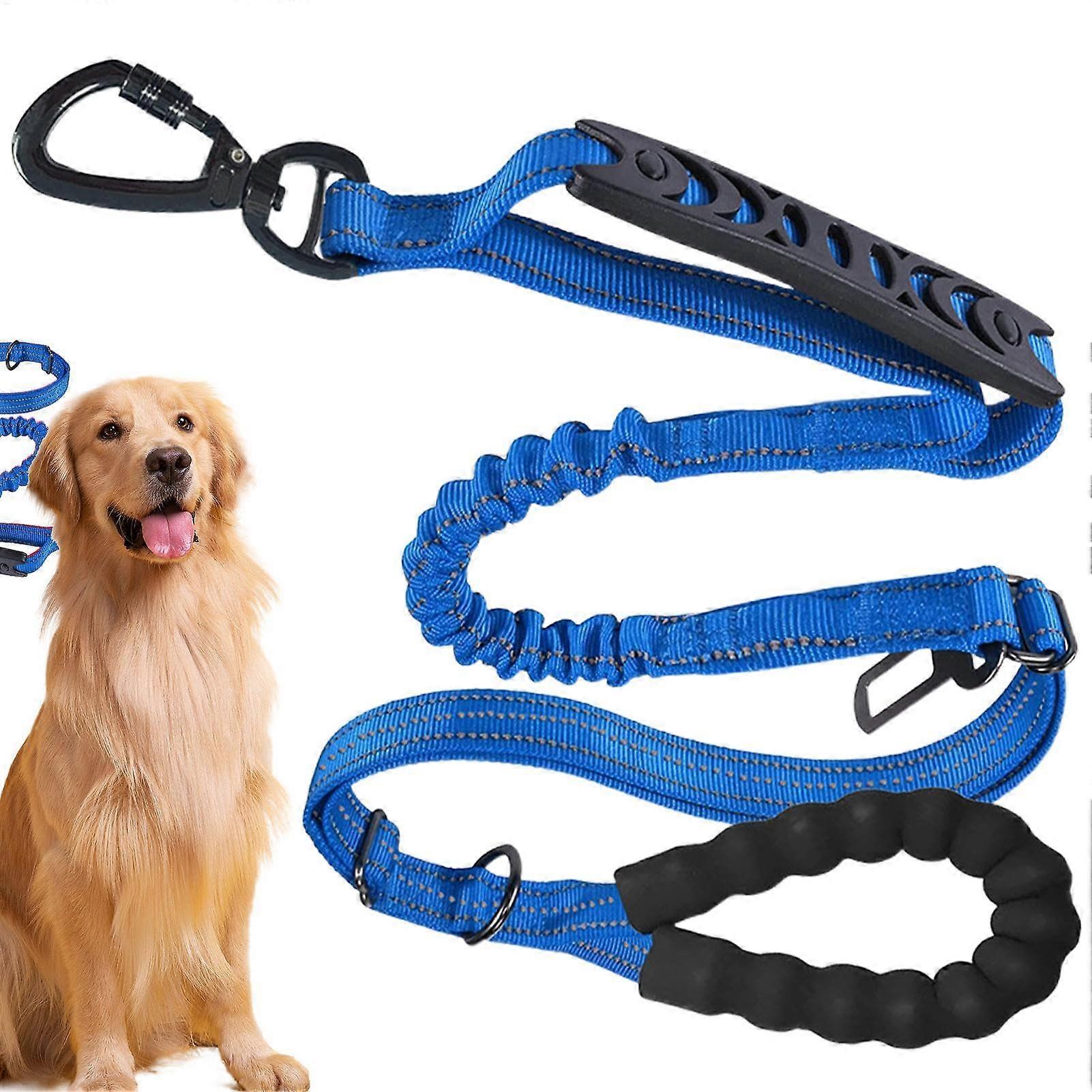 Dog Walking Lead No Pull Shock Absorbing Adjustable Soft Handle for Large Dogs Outdoor Blue