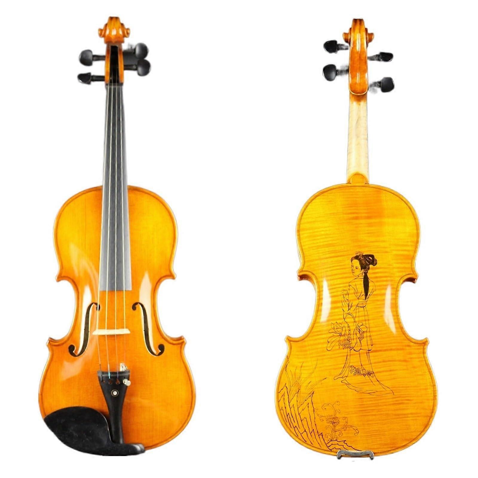 4/4 Full Size Handmade Beginner Violin Set with Case and Bow, Warm Tone, Ebony Fingerboard
