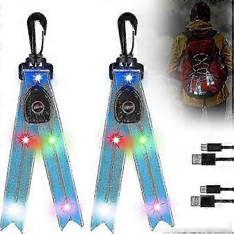 2 Pack LED Flashing Light for Kids USB Rechargeable Flashing Light Reflector Schoolbag Light for School Bag Backpack Hiking Jogging