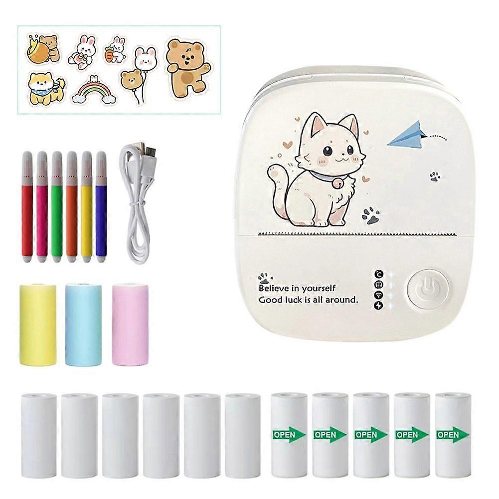 Mini Sticker Printer with 6 Rolls Thermal Paper, Bluetooth Portable Inkless Printer for IOS & Android, Pocket Print Pod