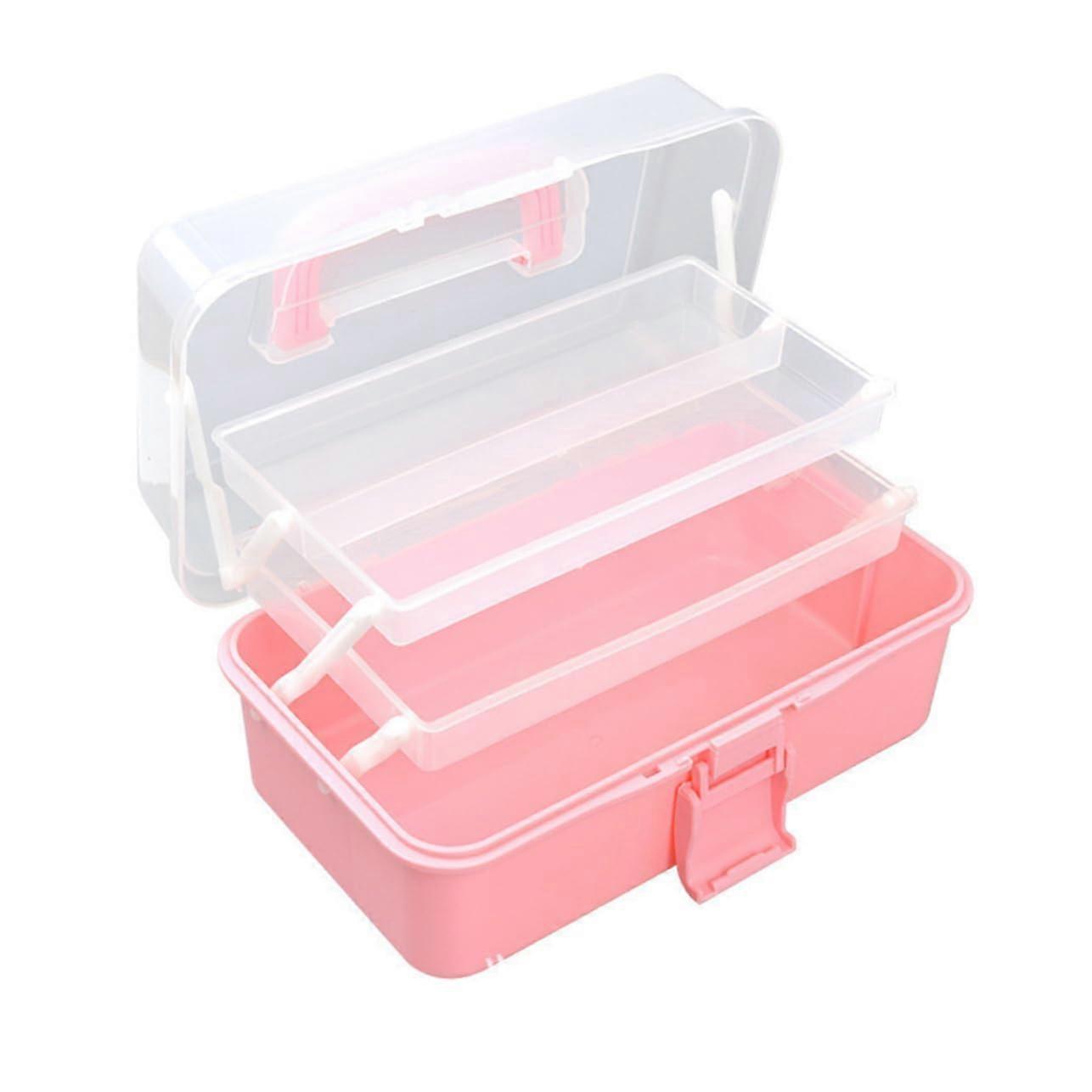 Three Layer Desk Organizer with Foldable Design, Stylish Pink Storage Box for Office and Home Use