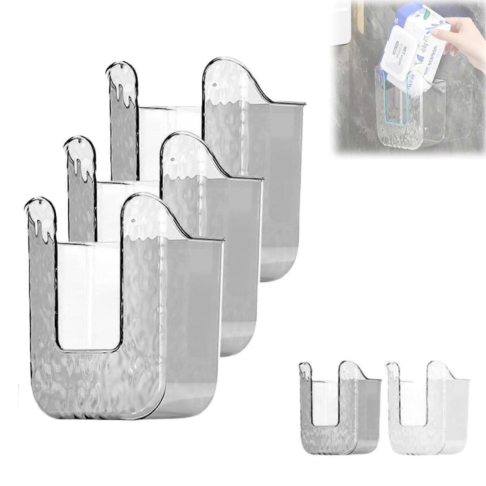 Grey 3pcs No Drilling Wall Mounted Tissue Holder, Refillable Wipes Storage Box for Bathroom Kitchen