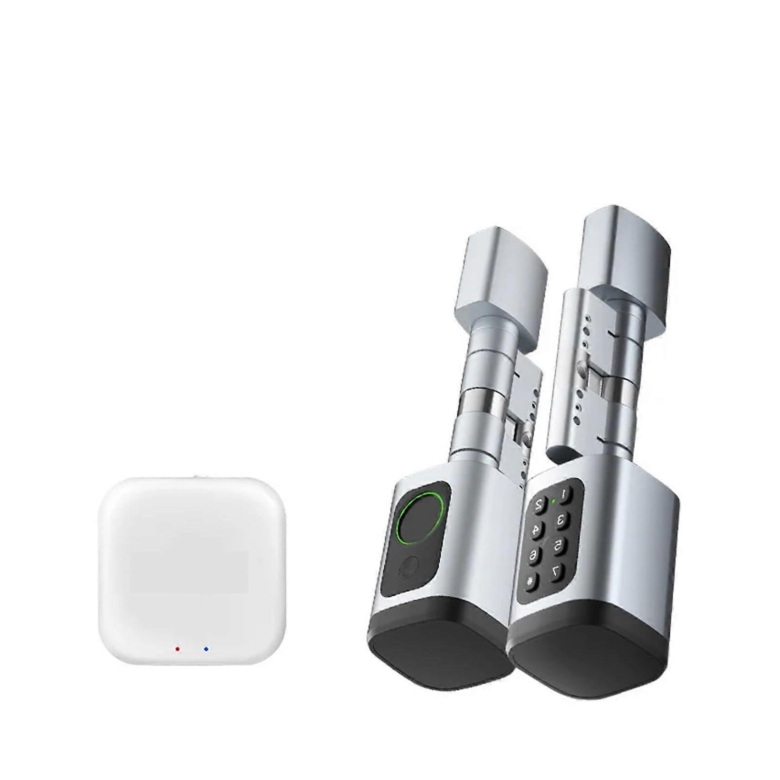 Smart Fingerprint Door Lock with App Control RFID Password Keyless Entry Adjustable Cylinder Silver and Gateway