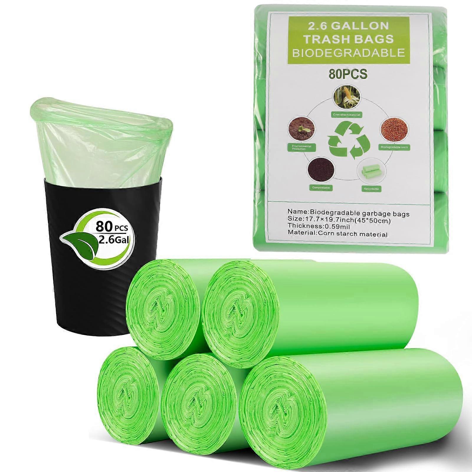 Biodegradable Small Trash Bags 2.6 Gallon, 80 Pack Compostable Garbage Bags for Kitchen Bathroom