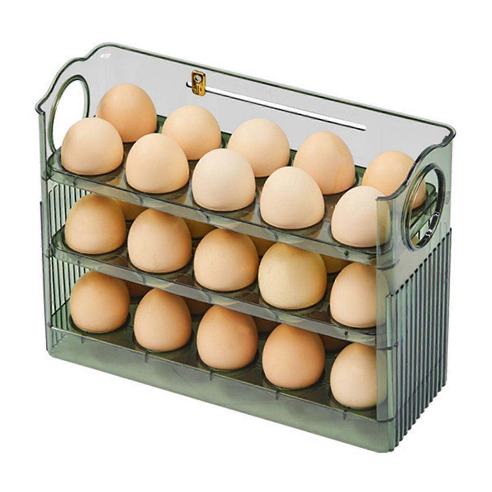 3-Layers Egg Holder for Refrigerator, Space-Saving Egg Organizer with Flippable Lid