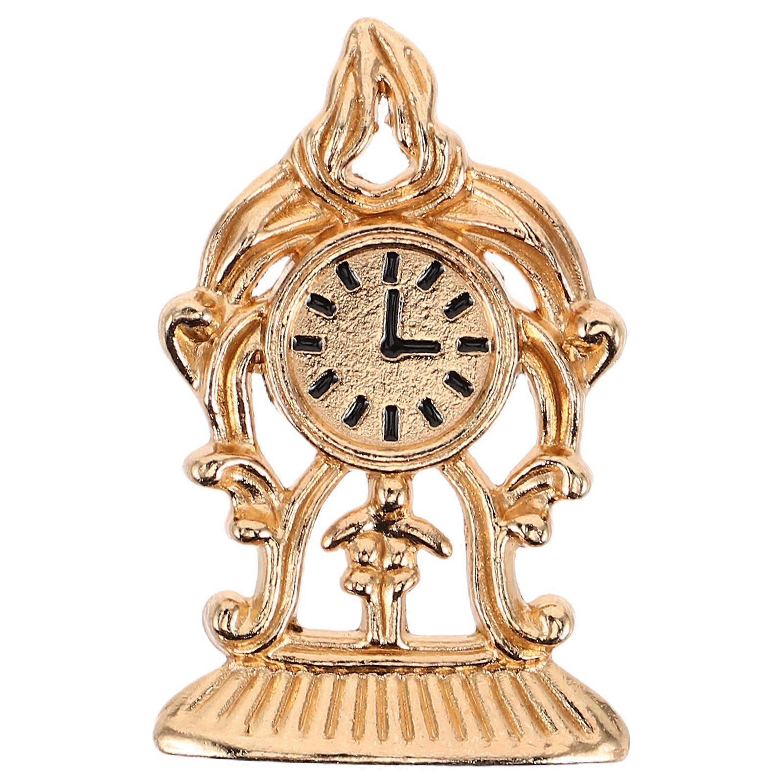 Miniature Vintage Clock for Dollhouse Table Clock Function Golden