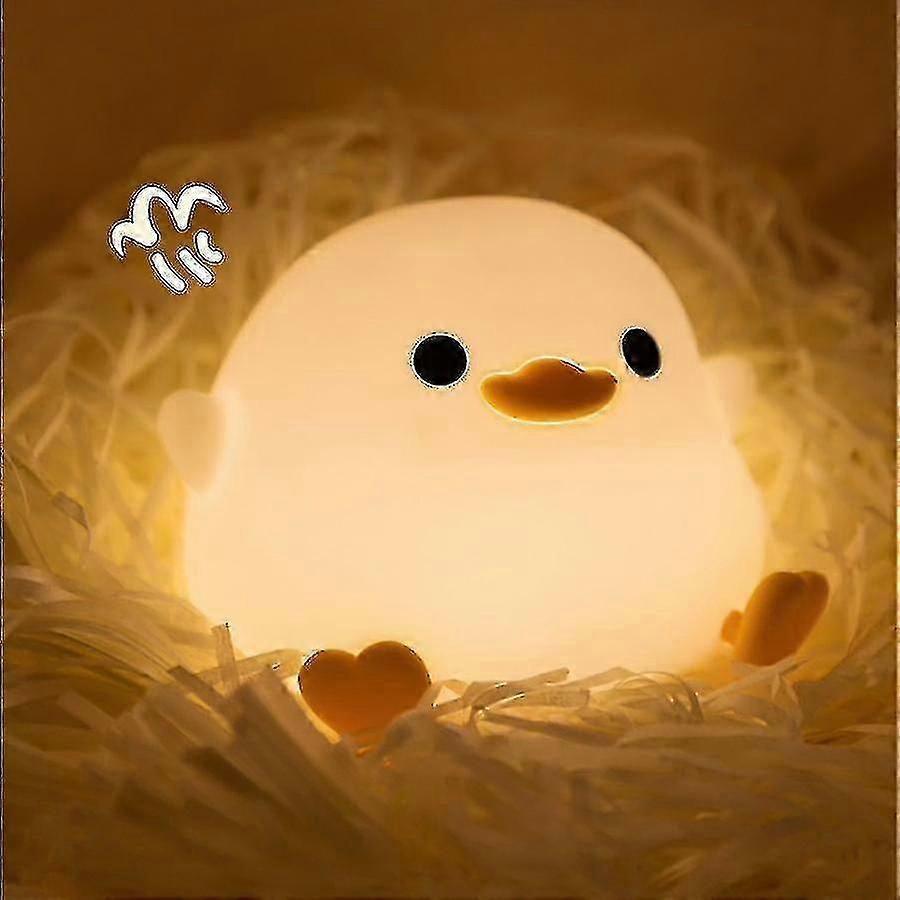 Cute Bean Duck LED Night Light, Rechargeable, Touch Sensor Timing Bedside Lamp