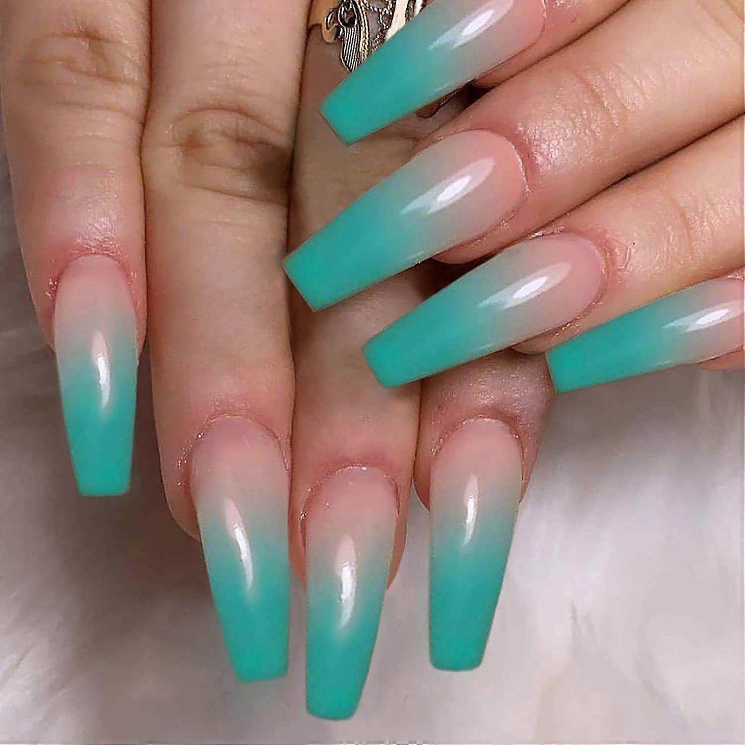 Aqua Green Gradient Nail Patchmake up
