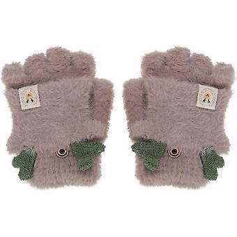 Faux Fur Flip Half Finger Gloves, Fingerless Mittens for Women and Kids, Cold Weather Protection