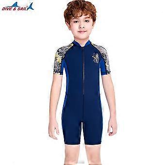 Children's Swimsuit Boy's One-piece Sunscreen Wetsuit Short-sleeved Kids Quick Drying Surfing Suit Beach Water Sports Rash Guard