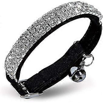 Soft Velvet Safe Cat Adjustable Collar Bling Diamante With Bells,11 Inch For Small Dogs And Cats