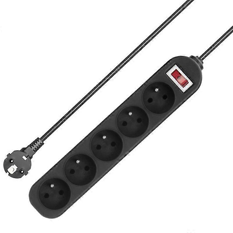 Dww-Bloc 5-socket power strip with switch/flat plug, 3m, Black