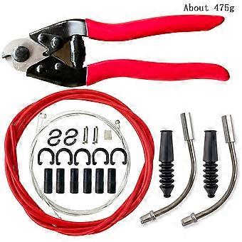 Un kit de cable de freno de bicicleta, guía de cable de freno, botas de codo, extremos de tapa de cable y cortapelos (juego de cortacables de oruga de tubo rojo)