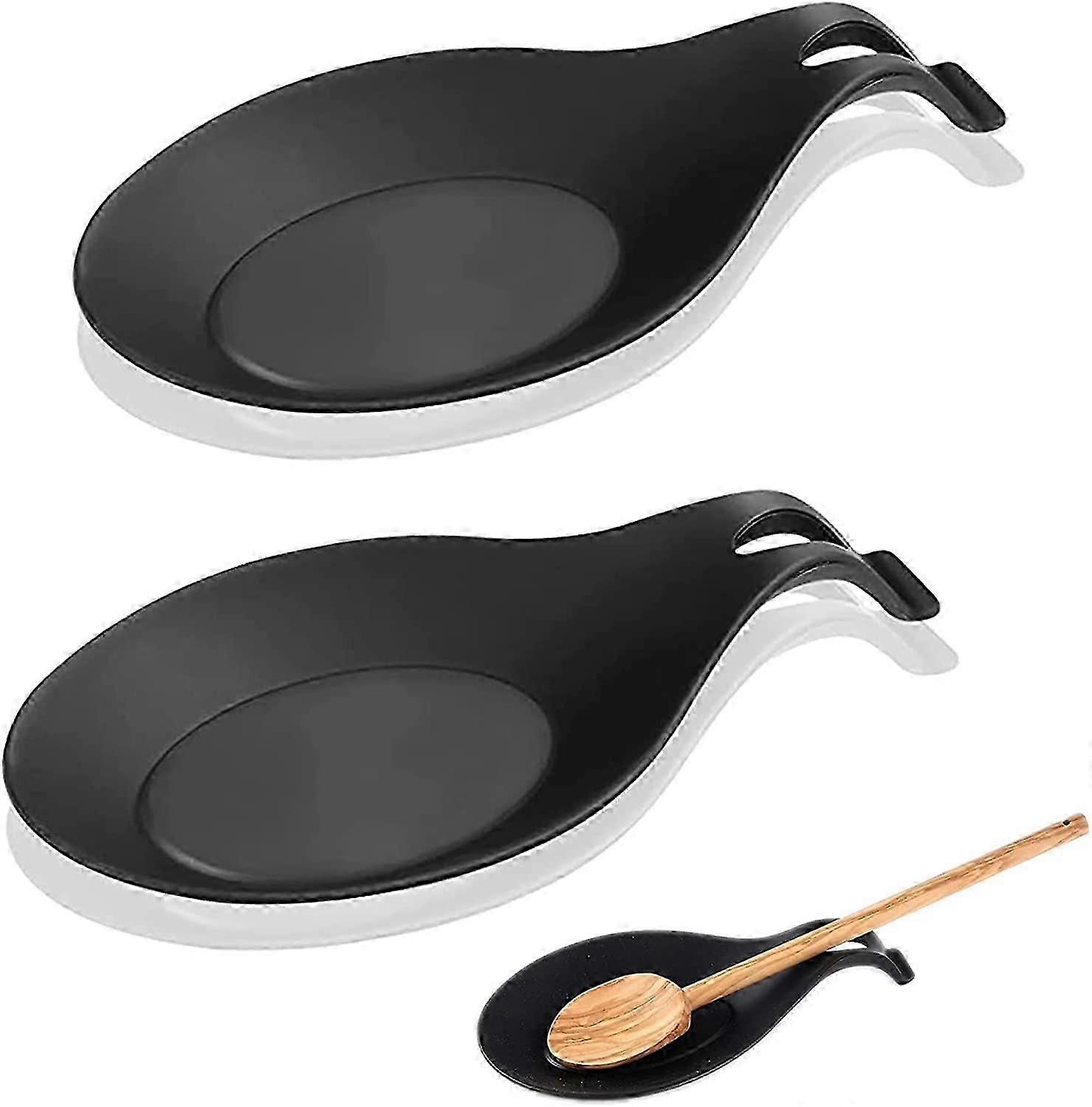 Silicone Kitchen Spoon Rest Black 2 Pieces