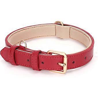 Leather Dog Collar for Small Medium Large Dog Adjustable Soft Breathable Leather Padded Puppy Collar with Alloy Buckle Heavy Duty Waterproof Classic D