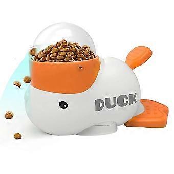 Cat Feeder, Duck-Shaped Cat Treat Dispenser, Interactive Slow Feeder, Push-Button Toy B
