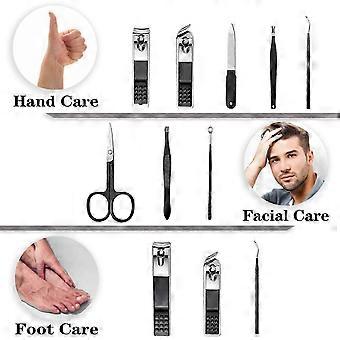 Zestaw do manicure i pedicure 9 w 1 ze stali nierdzewnej z profesjonalnym obcinaczem do paznokci i zamkiem błyskawicznym w kolorze czarnym