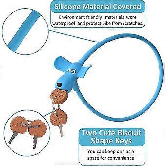 Bike Cable Lock,Cable Lock with Keys,Silicone Covered Bike Lock Kids Cable Lock Cartoon Lock(Blue)-Good