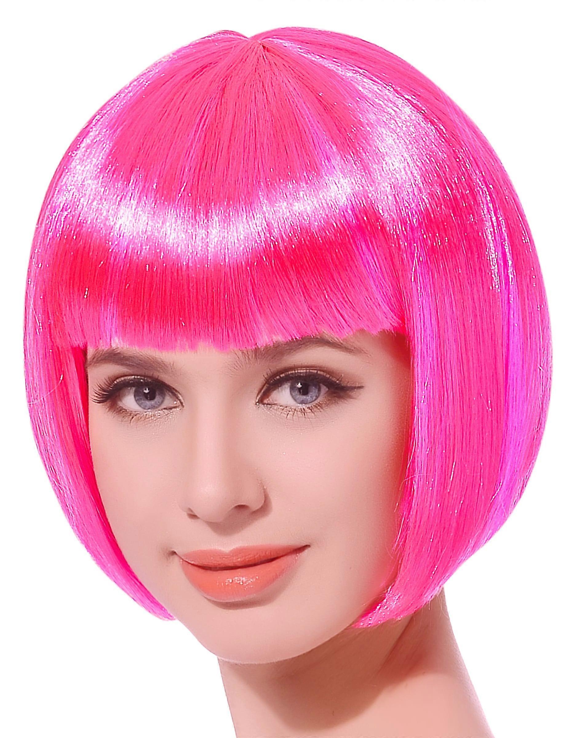Women's short neon pink wig