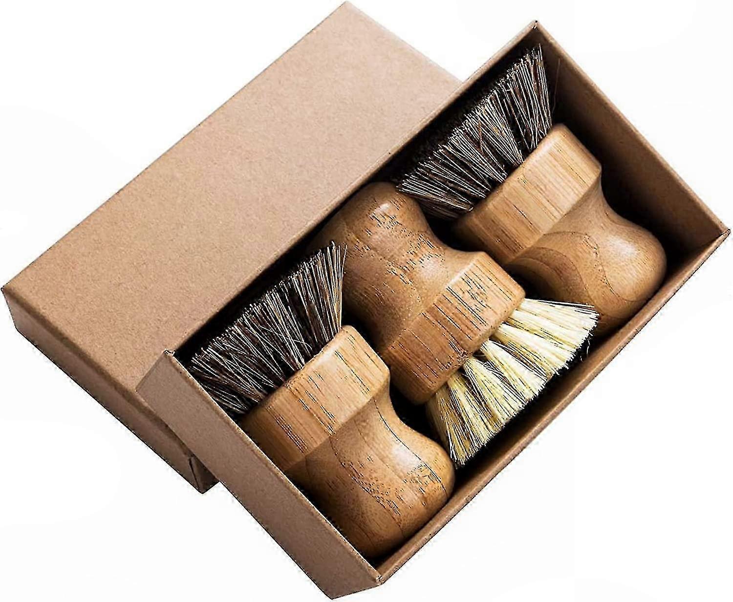 Durable 3-Pack Mini Dish Brush Cleaning Kit, Natural Scrub Brushes
