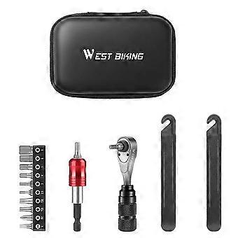 Bike Repair Kit Include Aluminum Alloy Ratchet Wrench Screw Bits Tire Pry Bar for Bicycle Maintenance