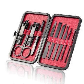 10-Piece Red Stainless Steel Manicure & Pedicure Kit with Precision Nail Tools XM