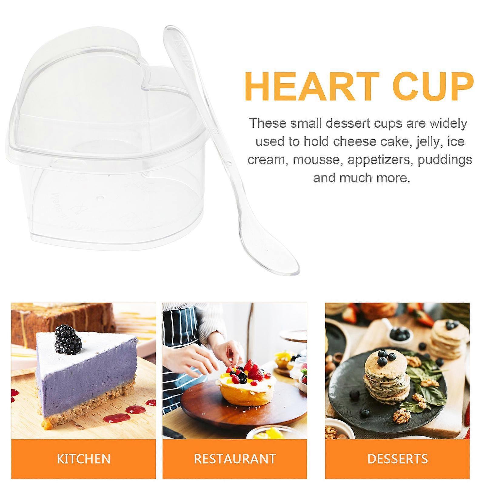 Plastic Heart Shape Dessert Cups compatible with Dessert 25Sets with Lid