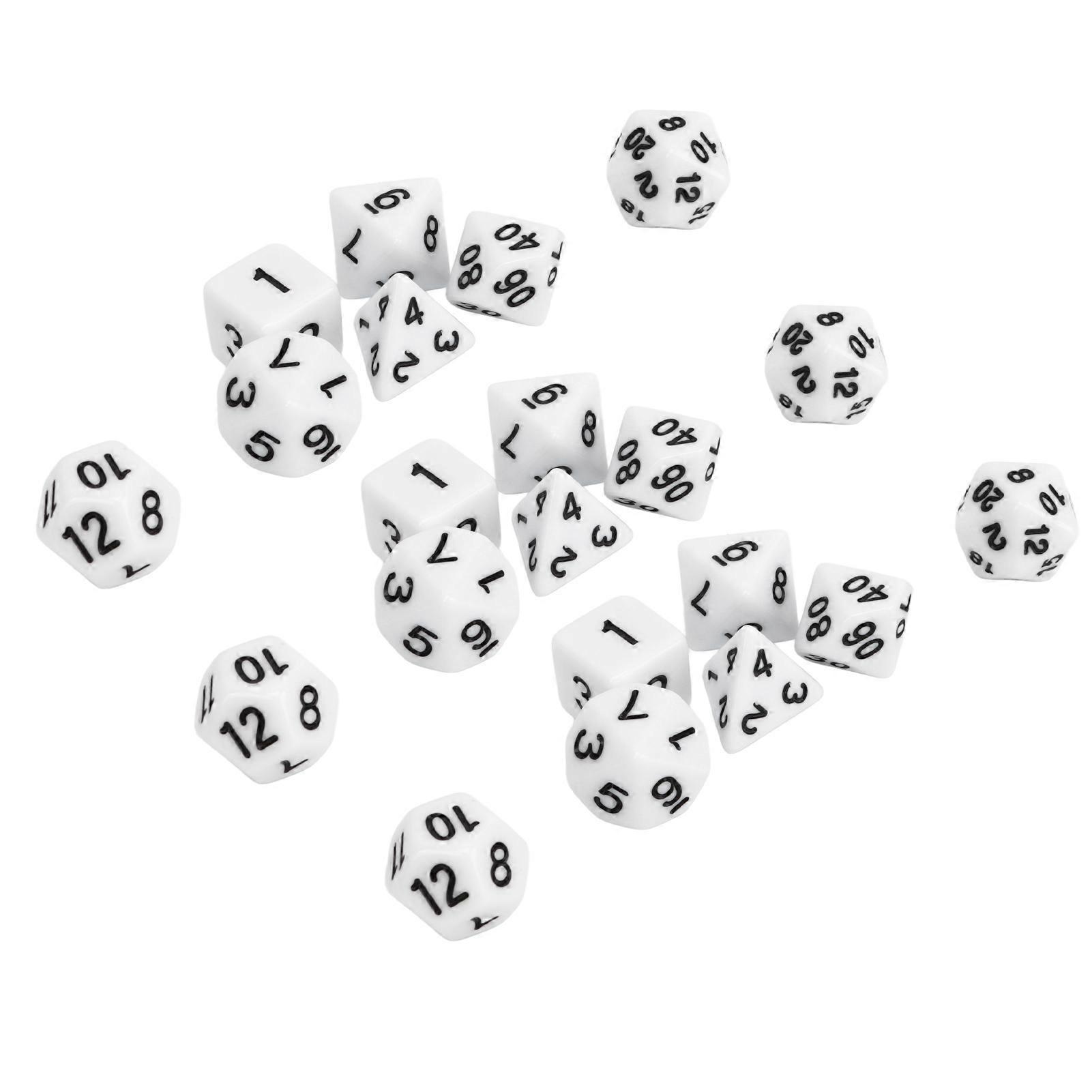 21Pcs Multi Sided Dice Set Waterproof Safe Practical Puzzle Tabletop Game Polyhedral Dice Kit White