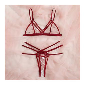 Women Erotic Clothing Lace Lingerie Sets Heart Shape Solid Underwear Panties