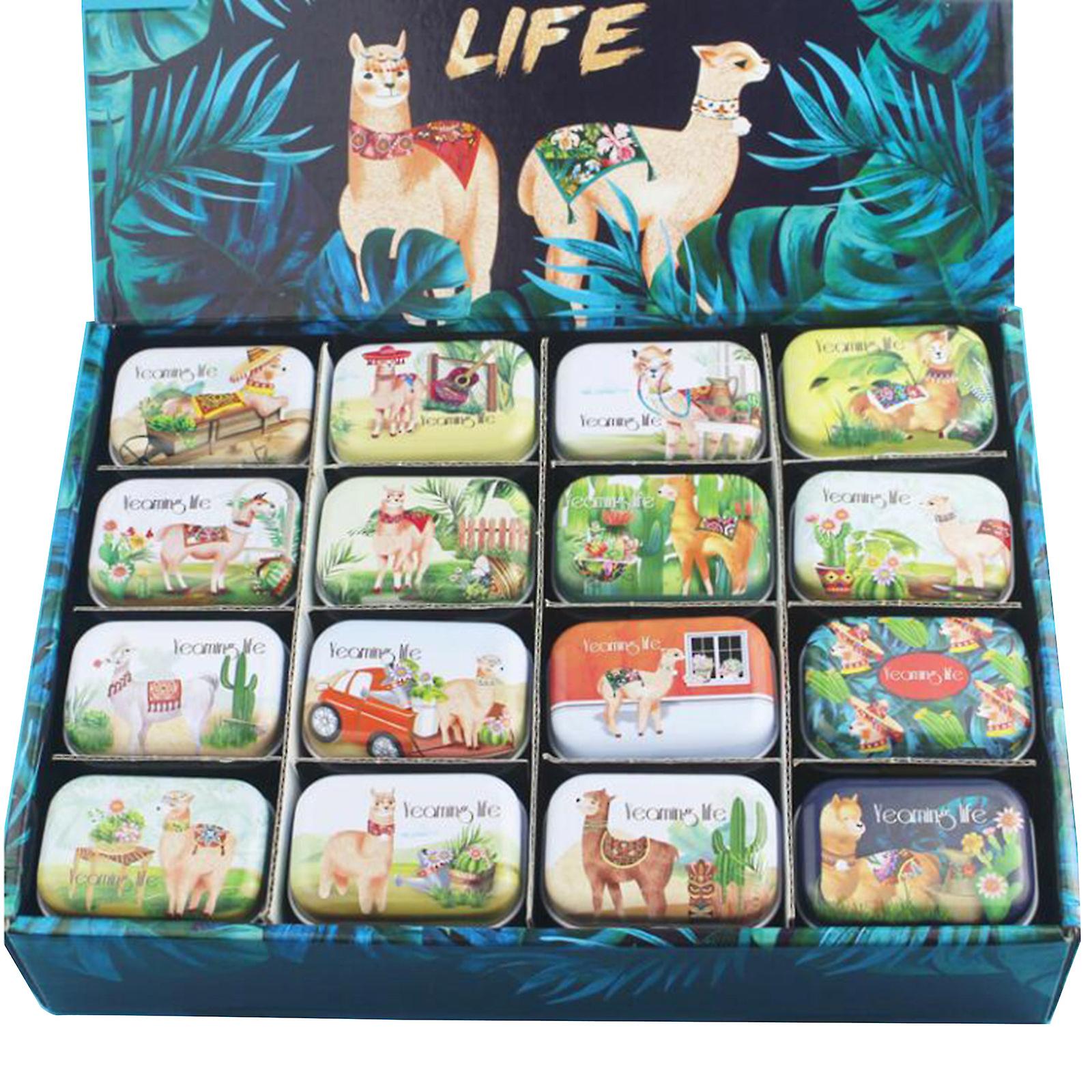Metal Rectangular Empty Hinged Tins Colorful Alpacas Theme Random