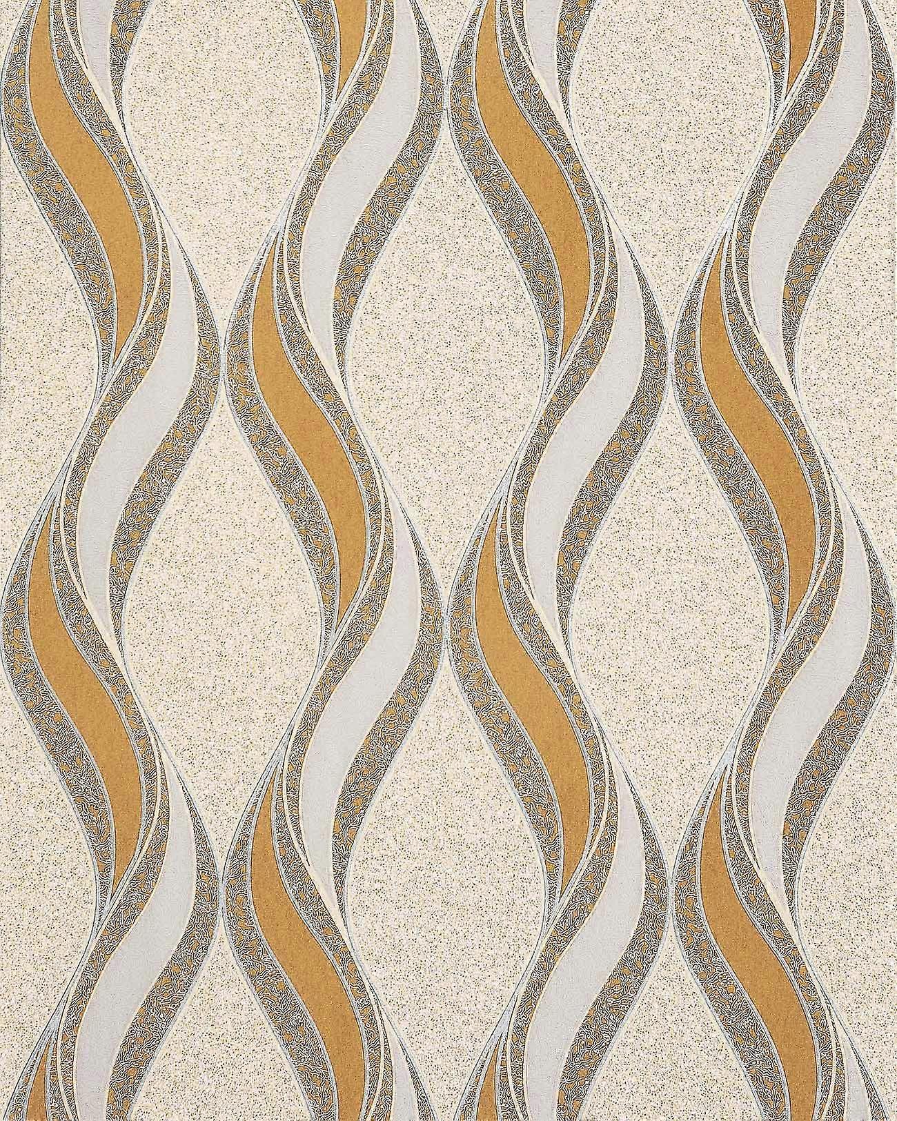 Graphic pattern wallpaper EDEM 1025-11 pebbledash render design curved lines ornaments mustard beige light grey silver