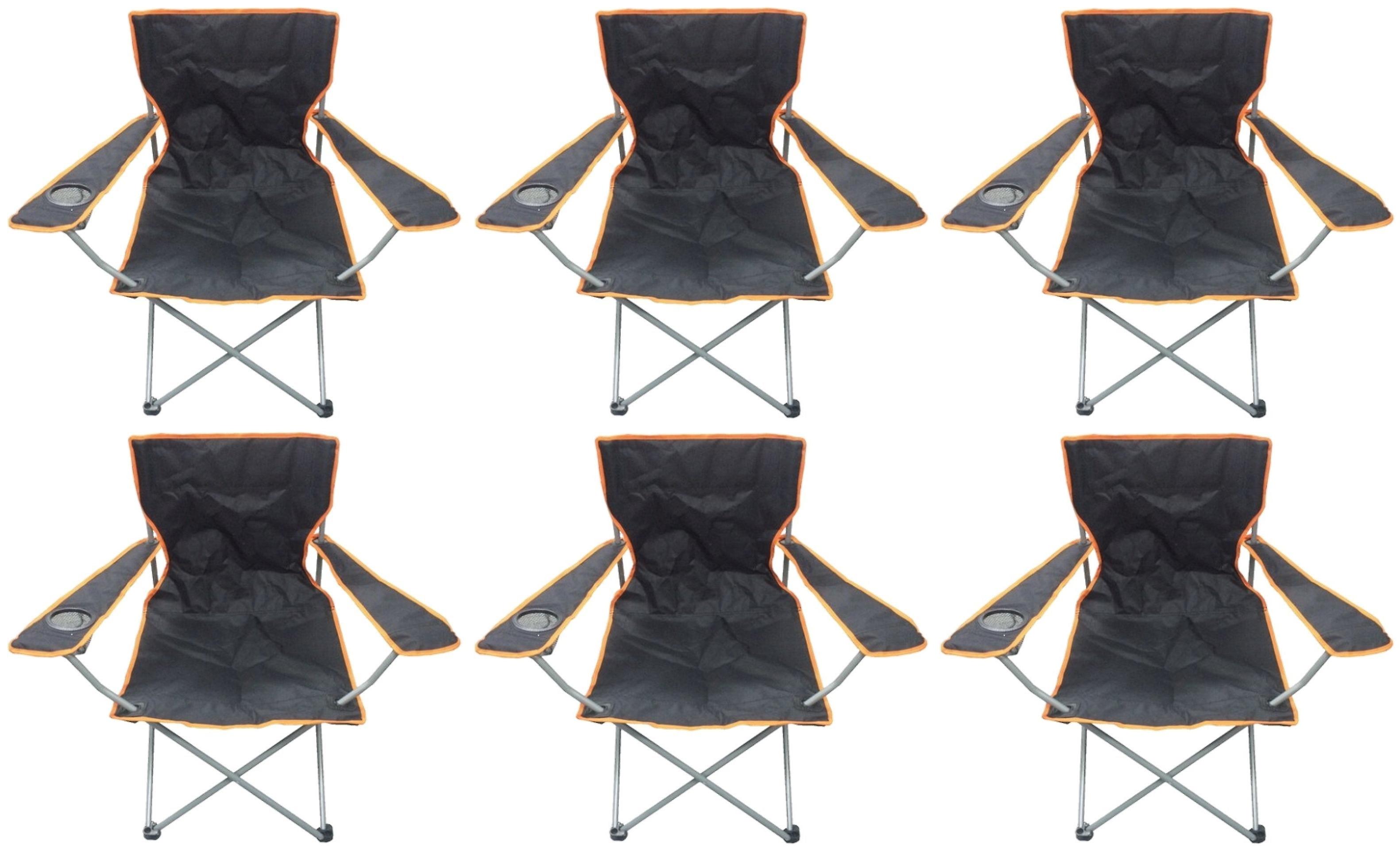 6 sort & Orange Lightweight sammenfoldelig Camping kaptajner strandstole