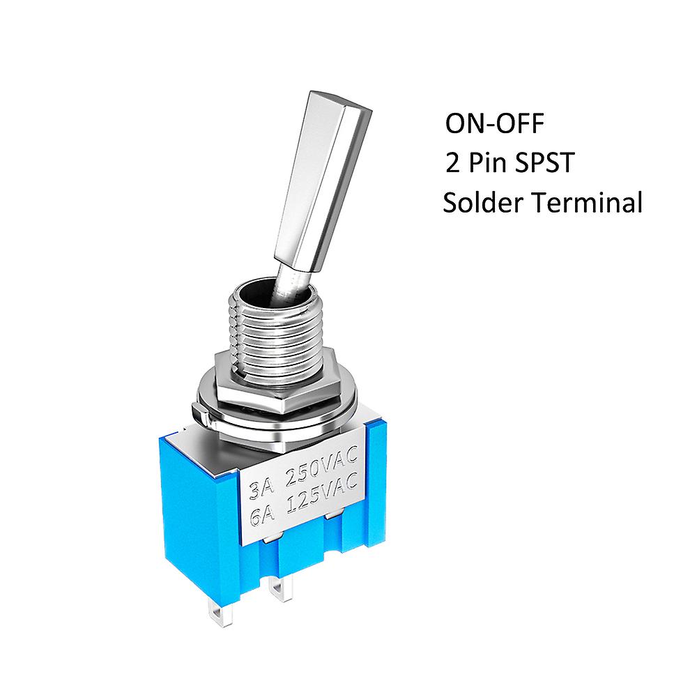5pcs Mini Toggle Switch Spst Flat Handle On Off Latching 2 Position 2 Pin For Car Truck With Solder Terminals