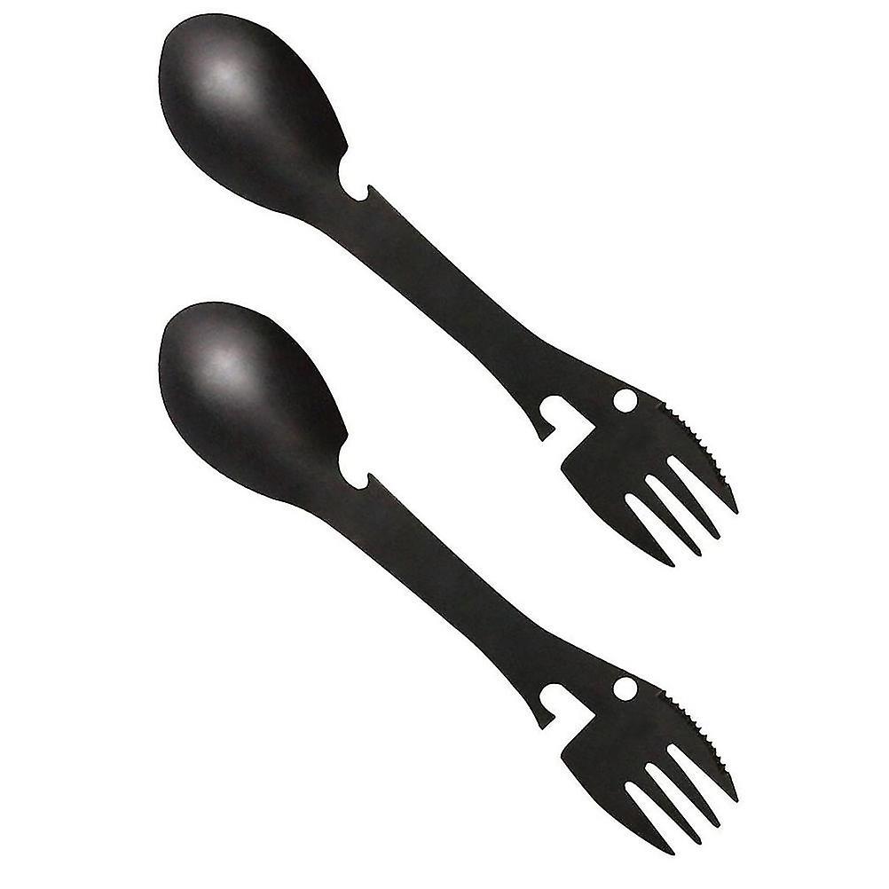 2pcs Multifunctional Stainless Steel Portable Fork Spoon Tableware Corkscrew For Camping Travel Outd