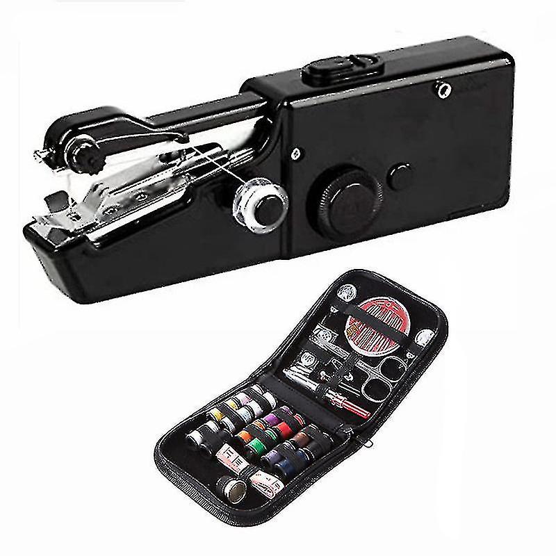 Tragbare Handnähmaschine Akku-Nähmaschine Leichte Stich Werkzeug für Seide Handwerk Jean Wolle Leder - (schwarz Regular Plus Zubehörtasche)